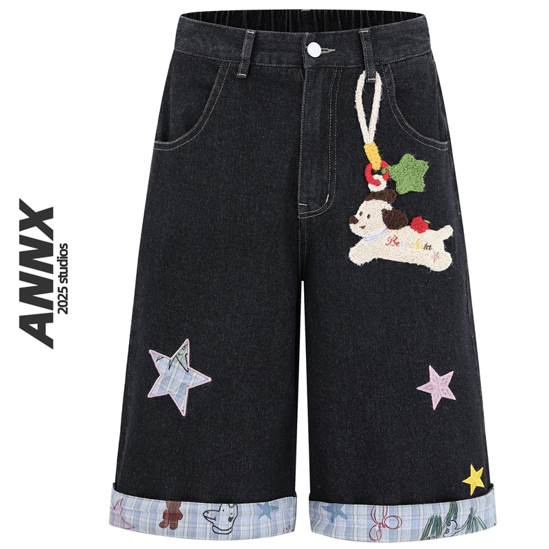 Annx2026 American Retro Personalized Embroidered Jeans Street Hip-Hop Wide-Leg Five-Point Shorts Summer Women's Trendy Shorts