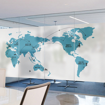 Personality creative office glass sticker hand-painted world map company corporate glass door film decoration shading
