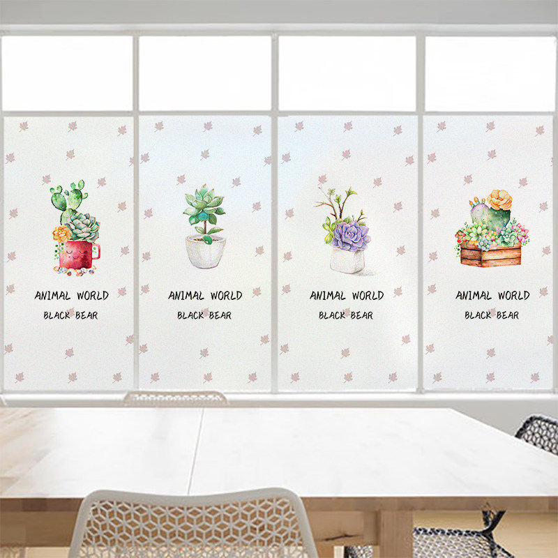 Customised Static Frosted Glass Adhesive Film Bathroom Window Sticker Dressing Room Multimeat Plant Euphotic Opaque Cling Film