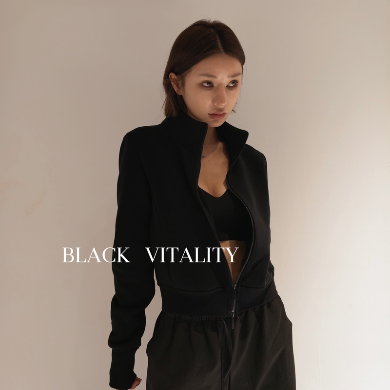 Black Vitality『Reincarnation』Black Short Top Jacket for Women, Slim Fit Cardigan Sweatshirt