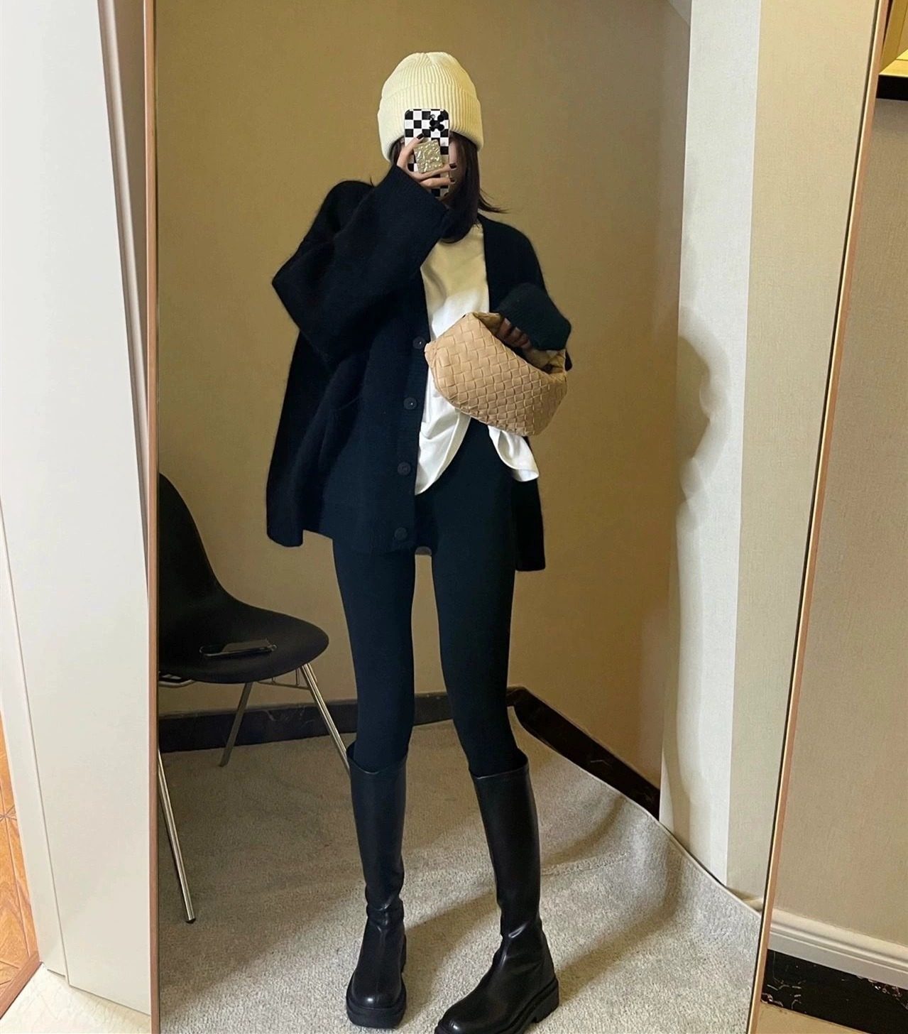 高端系列！秋冬羊絨開衫女V領寬松加厚慵懶風中長款針織毛衣外套|毛針織衫|ETMall東森購物網