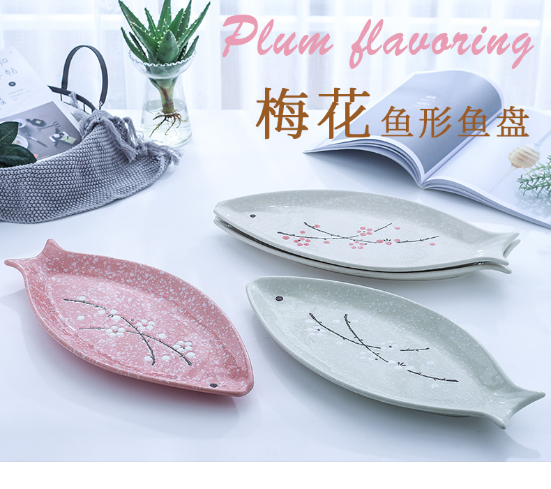 Ceramic dish fish creative household contracted food dish and Japanese - style tableware glaze color large rectangular steamed fish dishes