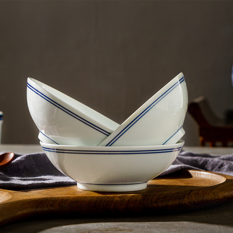 Jingdezhen ceramic blue edge, a bowl of household of Chinese style of creative move eat bowl under the glaze color old tableware single restoring ancient ways