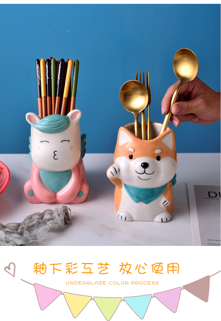 Ceramic chopsticks tube household creative cartoon waterlogging under caused by excessive rainfall Lou receive a case spoon, chopsticks chopsticks box shelf dishes in the kitchen