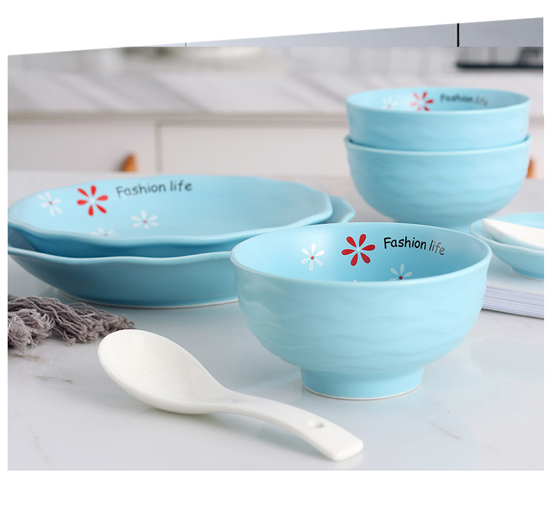 Eat dishes suit household ceramic bowl dish plate of creative move rainbow such as bowl soup bowl jingdezhen plate suit