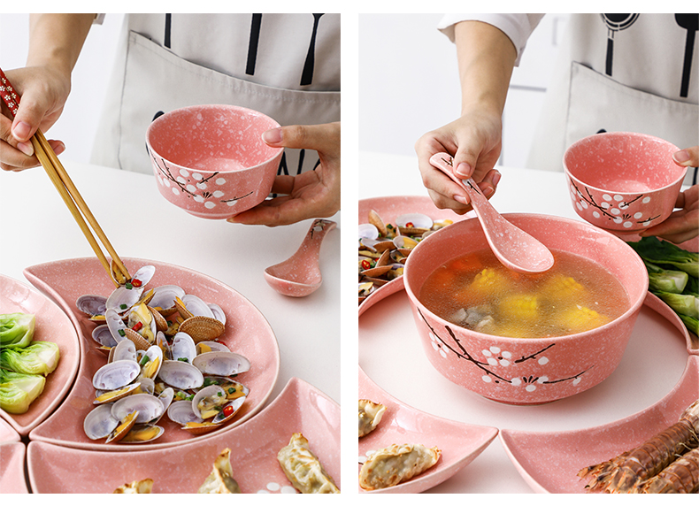 The dishes suit household creative move food reunion moon platter hotpot party ceramic plate suit