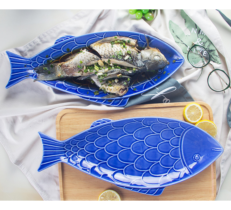 Ceramic grilled fish dish creative household contracted dishes dish Japanese - style tableware glaze color large characteristics under company's steamed fish dish