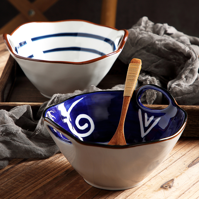 Japanese household ceramic bowl ears pull rainbow such use creative move hat to eat rainbow such as bowl bowl of soup to use a single network red tableware