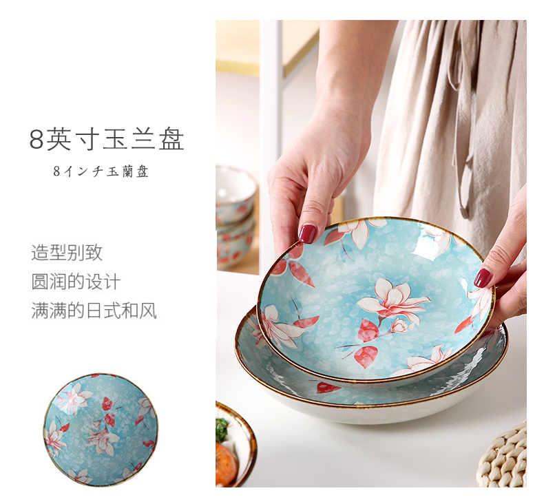 Japanese ceramic dish dish dish home six northern creative web celebrity dish soup plate under the glaze color tableware suit