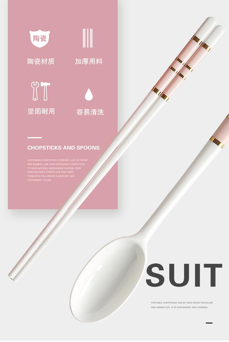 Portable ceramic chopsticks spoons suit one person eat lovely two - piece single student workers receive tableware box