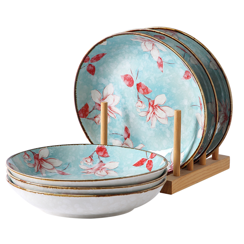 Japanese ceramic dish dish dish home six northern creative web celebrity dish soup plate under the glaze color tableware suit