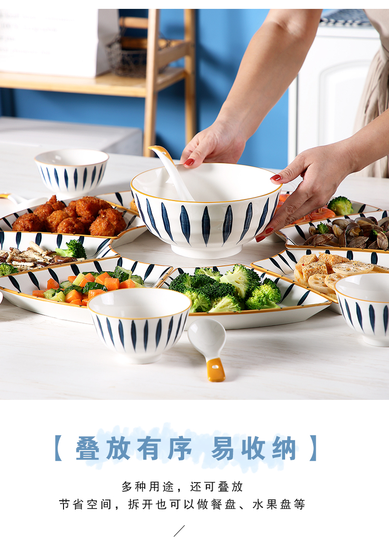 Japanese ceramic bowl household creative move dish dish dish dish to eat a bowl soup bowl single plate combination