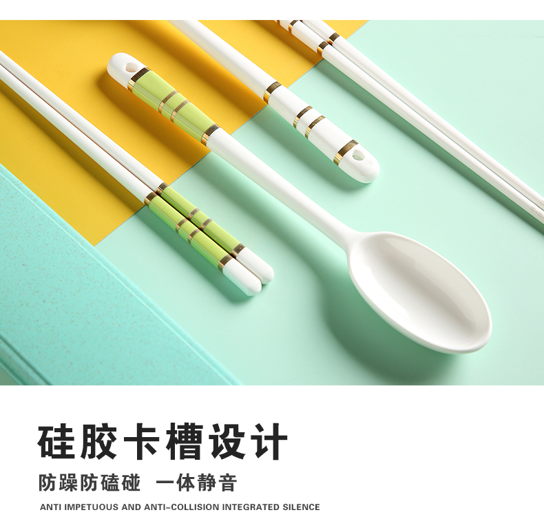 Portable ceramic chopsticks spoons suit one person eat lovely two - piece single student workers receive tableware box