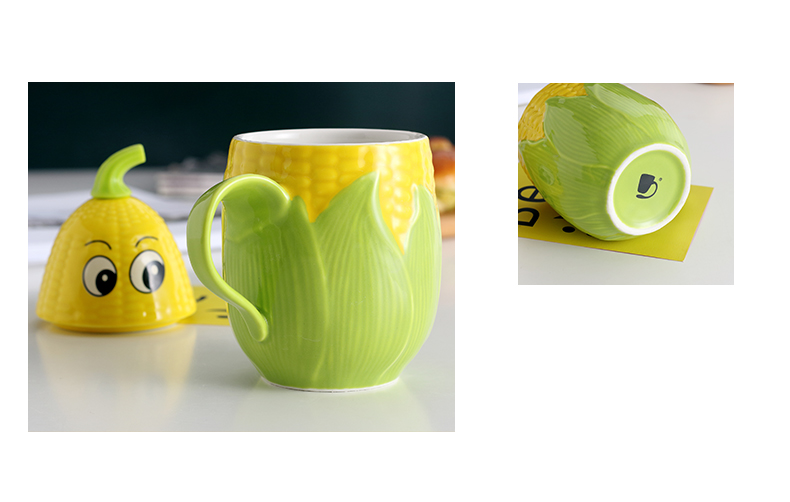 Creative move trend ceramic cup cartoon corn milk coffee cup picking keller cup of office