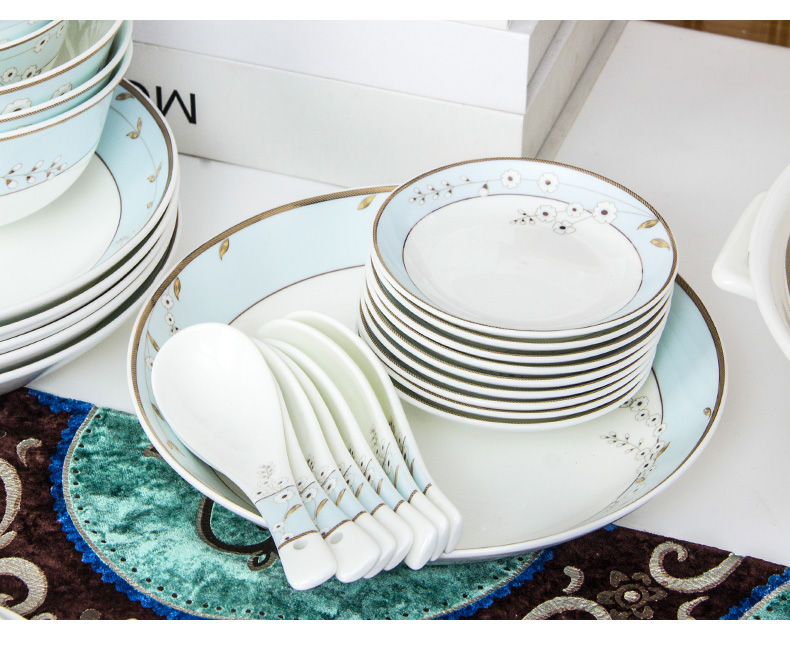 Dishes suit household contracted ipads porcelain Dishes eat ceramic bowl soup plate tableware chopsticks spoons combination of simple but elegant and pure and fresh