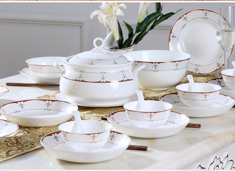 Jingdezhen porcelain tableware household ceramics dinner dishes suit 28/56 skull Korean set bowl chopsticks combination