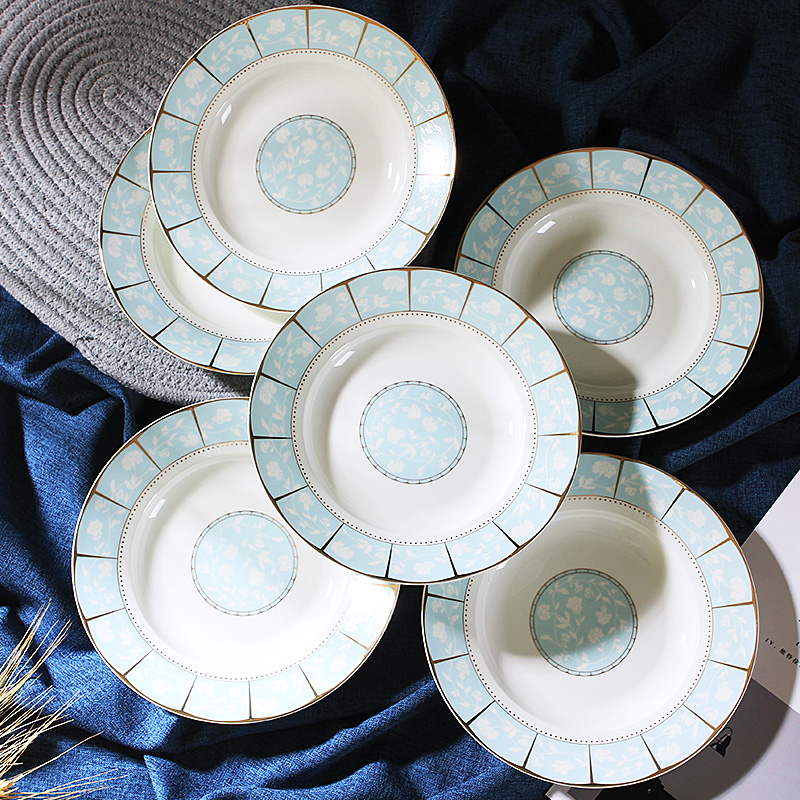 Jingdezhen ceramic dish home six creative contracted round food dishes dumplings plate of Chinese cutlery set