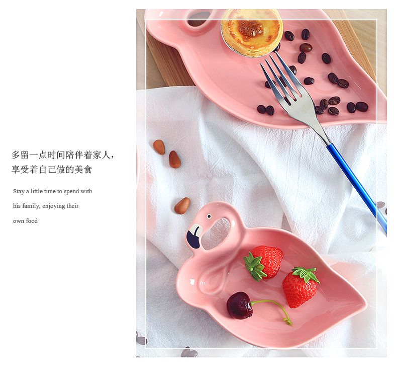 Ins girl hot pink flamingo snacks disc ceramic bowl dessert fruit breakfast snack plate dry fruit tray