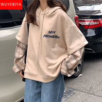 Long sleeve T-shirt adolescent girl spring clothing 2022 new first medium-high school students Han version loose 100 lap fake two pieces of clothes