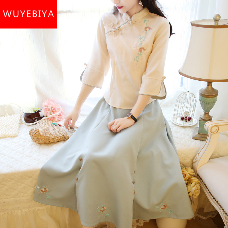 China Wind Improvement Edition Handclothes Ocean Dress Girl Summer Dress 2022 New Junior High School High School Raw Dress Dress