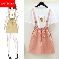 Harness Short Skirt Woman 2022 New Summer Dress Junior High School High School Birthday Ensemble Cute One-piece Dress Two Suits
