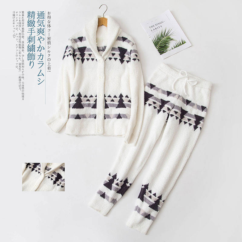 Winter new soft cotton sleeping dress Women Thickened Half Suede Nordic Wind Coconut Tree Cute Couple's Home Suit Suit
