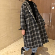 Mùa thu 2018 phiên bản Hàn Quốc mới của áo khoác len retro tartan hoang dã mùa đông áo khoác len dài dày