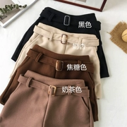 Thu đông 2018 phiên bản Hàn Quốc mới của retro port gió len quần short nữ cạp cao cạp cao quần ống rộng học sinh thường mặc quần len thủy triều