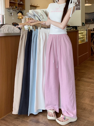 Летние тонкие приталенные штаны для отдыха, высокая талия, подходит для подростков, свободный прямой крой