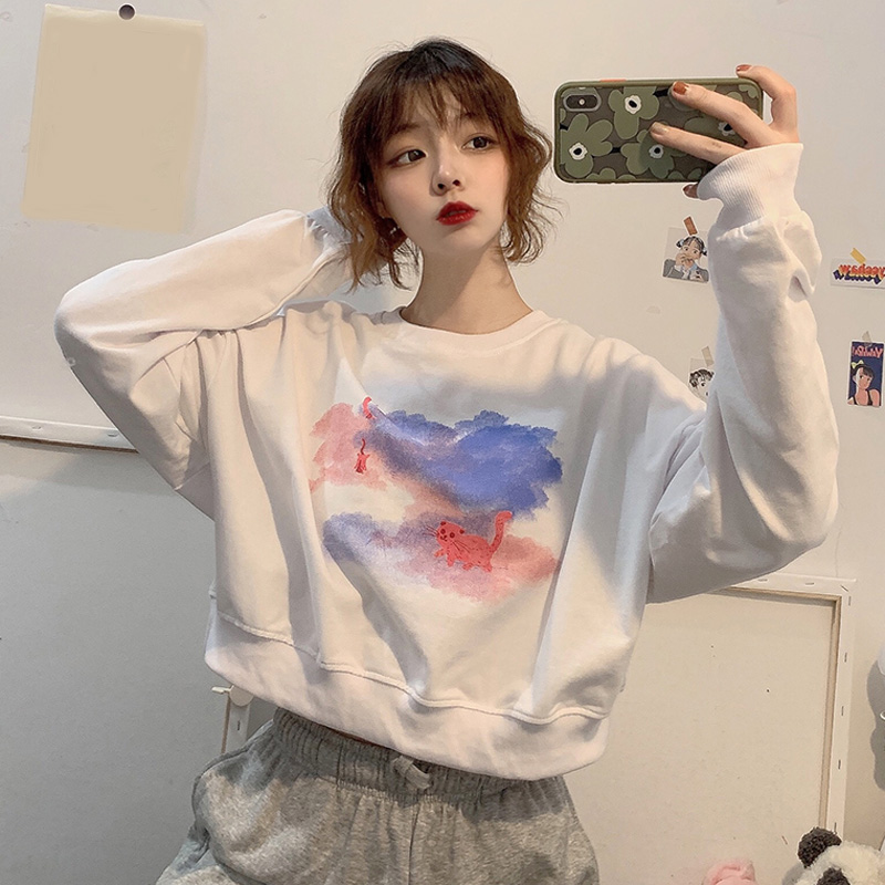 Early autumn 2022 new short loose top student design sense niche long-sleeved thick cotton T women's ins tide