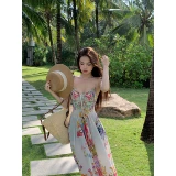 Летний корсет, длинная юбка, платье, А-силуэт, цветочный принт, французский стиль