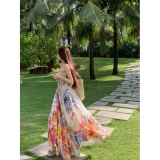 Летний корсет, длинная юбка, платье, А-силуэт, цветочный принт, французский стиль