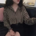 Mùa thu Hàn Quốc phiên bản áo sơ mi sọc màu hoang dã 2018 Học sinh mới lột sơ mi dài tay chống nắng mỏng quần áo nữ 	áo sơ mi nữ dài tay cá tính	 Áo sơ mi dài tay