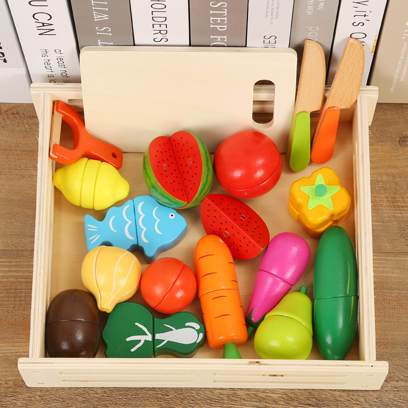 Barreled Cut Look at Magnetic Wooden Fruit Baby Cut Le Wooden Vegetables Play Home Wine Children's Magnet Toys