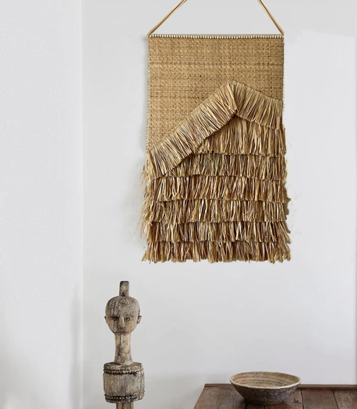 Travel in the Clouds Wabi-Sabi Style Moroccan Bohemian Handmade Straw Tapestry Wall Decoration Flower Shop Studio Homestay Decoration
