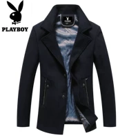 Áo khoác len Playboy nam thanh niên áo khoác mùa thu và mùa đông áo gió kích thước lớn phù hợp với cổ áo len len áo khoác da nam
