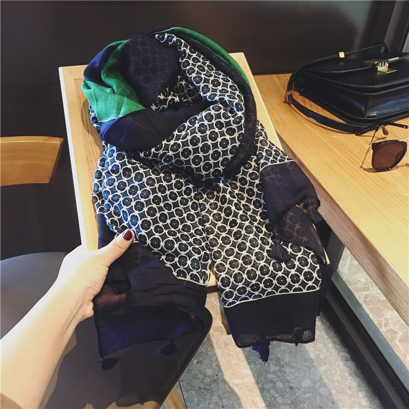 Japanese Cosp Kosp mature and stable ~ female scarf foreign style green circle splicing travel all-match beach towel