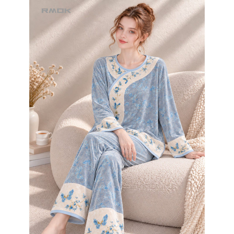 French Rmok2026 Autumn and Winter New Chinese-Style Pajamas Two-Piece Set High-End Retro Fashion Loungewear Set