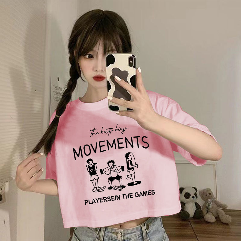 Short Tops, Summer Short-Sleeved New Style ins Trendy Korean Style Loose T-Shirts, Versatile Navel-Baring College Style Bottoming Shirts Short Tops, Summer Short-Sleeved New Style ins Trendy Korean Style Loose T-Shirts, Versatile Navel-Baring College Style Bottoming Shirts
