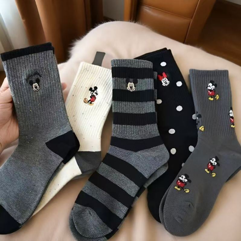 【Diansha Mickey】Autumn and Winter ins Cartoon Cute Mickey New Socks for Women, Mid-Calf, Popular Japanese and Korean Style