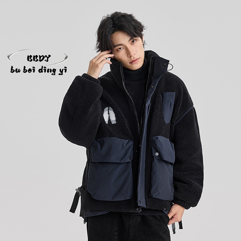 Lamb Wool Turtleneck down Jacket Men's Winter Trendyy Thickeneded Windproof Warm Trendyy Brand Contrasting Color Splicing Work Jacket