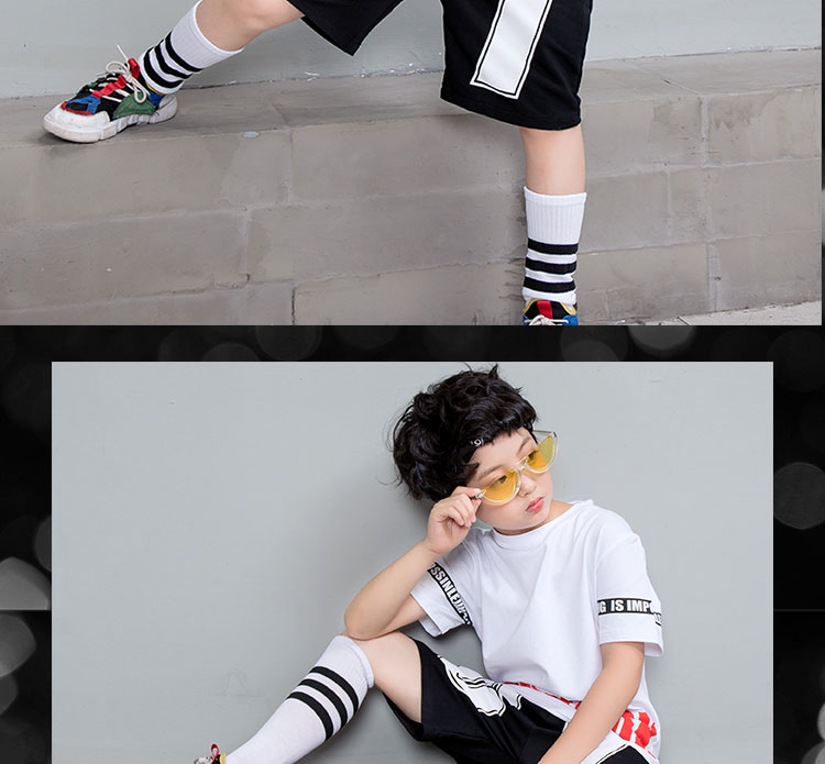 Trang phục khiêu vũ cho trẻ em trai nhảy hip hop đường phố phù hợp với trẻ em quần áo khiêu vũ đường phố mô hình thủy triều trẻ em quần áo mùa hè đồ tết cho bé trai