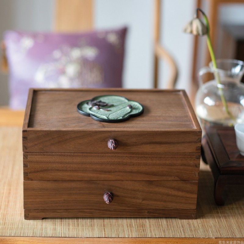 Jewelry box large-capacity multi-layer decoration Chinese black walnut solid wood with lined partition desktop storage box gift