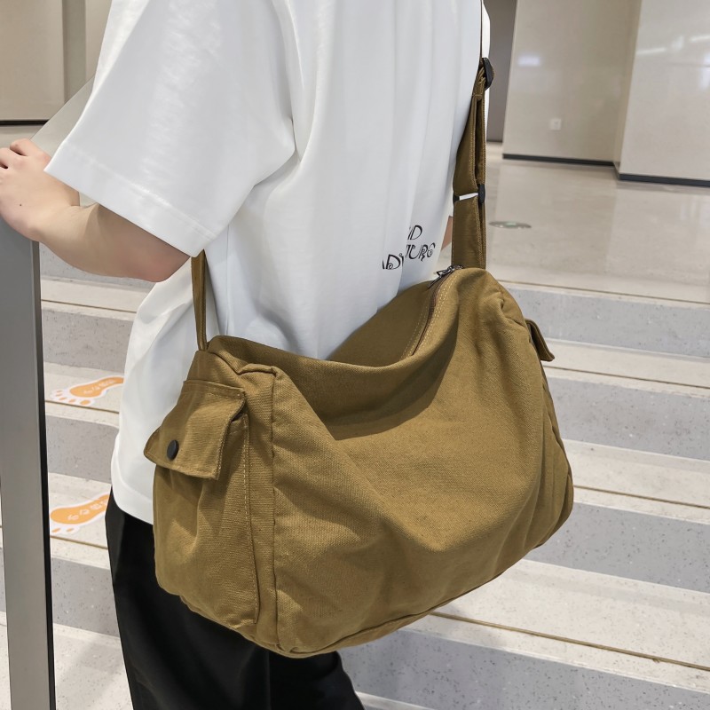 Large Capacity Retro Canvas Slanted Satchel Male Backpack Day Department Casual Mailbag Student Single Shoulder Bag Travel Commuter Bag-Taobao