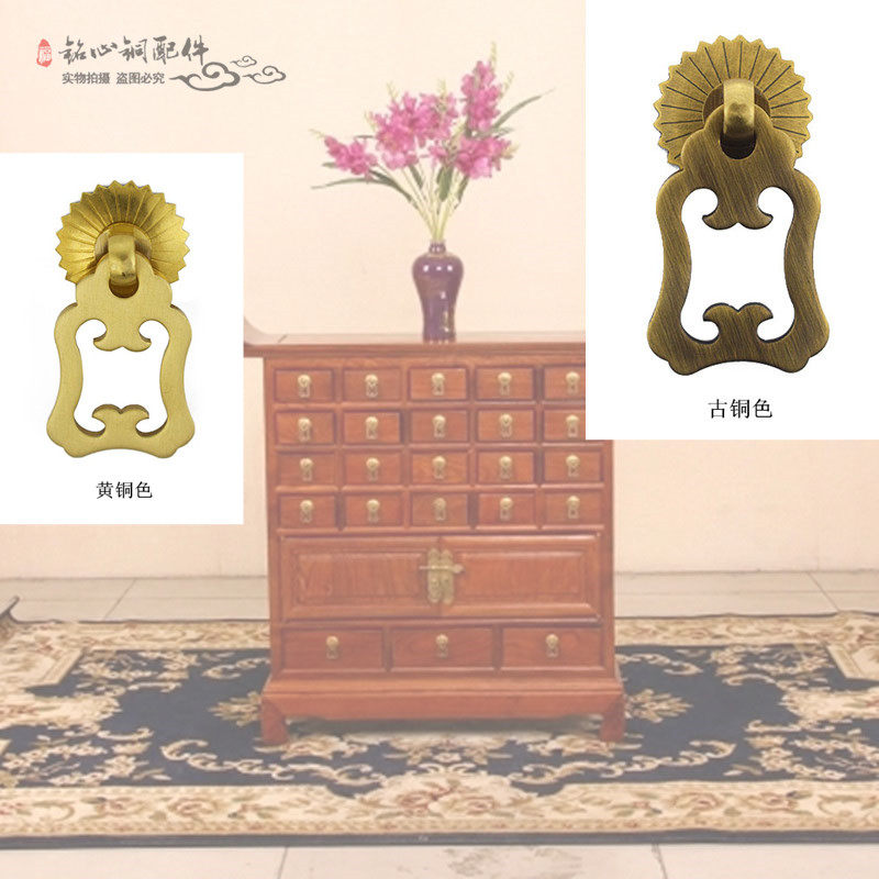 Chinese imitation antique pure copper handle single hole full bronze vintage solid wood furniture drawer cabinet door wine cabinet round brass handle-Taobao