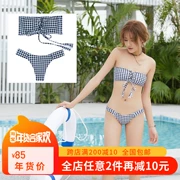 Quần âu mới gợi cảm của châu Âu và Mỹ T ngực nhỏ tụ tập bikini bikini ba điểm kẻ ca rô