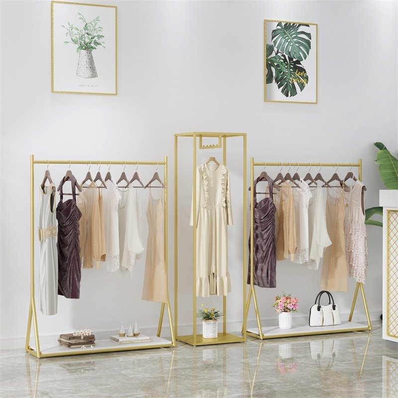 Golden Minimalist Clothing Rack Clothing Store Show Shelves Landing Clothes Hanger Women's Clothing Store Shelves Iron Art Clothes Racks