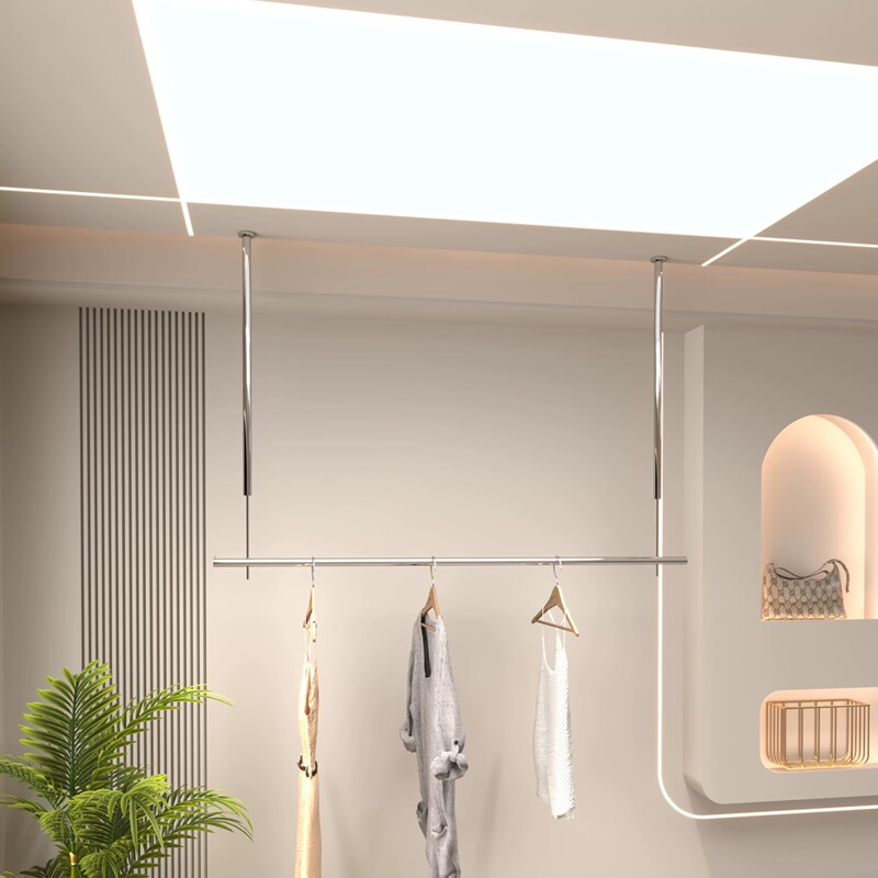 Clothing Store Stainless Steel Hanging Rack Ceiling-Mounted Display Rack Side-Mounted Simple Women's Clothing Hanging Rod Window Display Shelf