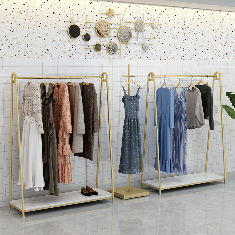 Clothing Store Show Rack Gold Hung Hanger Floor Type Women's Clothing Shelves Children Clothing Display Combo Tennis Red Clothes Racks