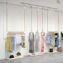 Golden wedding hanger ceiling hanging dress display shelf Womens store wall clothing shelf Clothing display rack